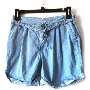 Mavi Womens Layla Tencel Belted High Waisted Mom Shorts, light blue, Size 31